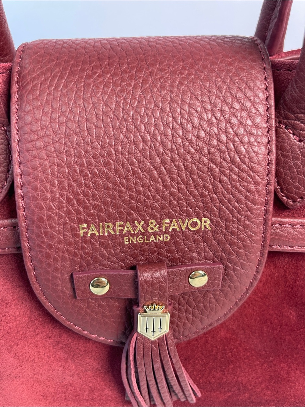 Fairfax & Favor Mini Windsor Ruby Suede Leather Handbag - Picture 7 of 13